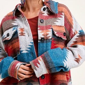 Aztec Patterned Women's Utility Jacket Size S oversized